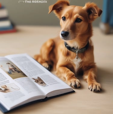 Hund liegt auf dem Teppich neben einer Ratgeber
