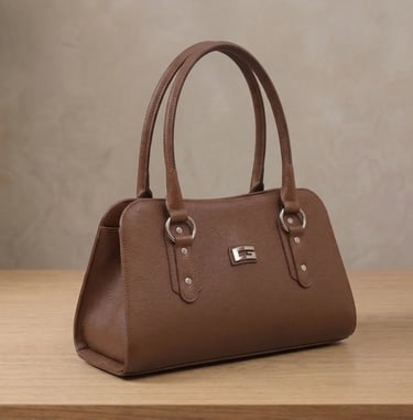 Cartera de cuero color taupe con doble asa, diseño estructurado artesanal