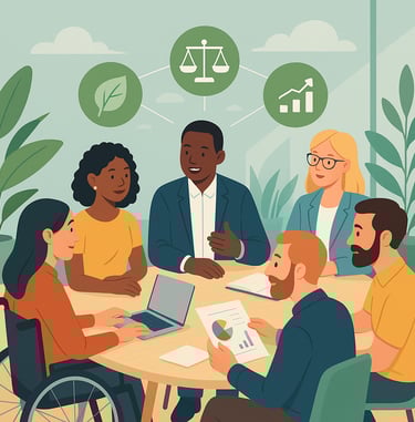 um grupo de pessoas sentadas ao redor de uma mesa com um laptop