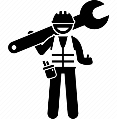 a man with a big wrench, holding it over his shoulder.