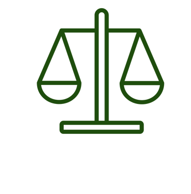 Logotipo de una balanza en color verde con lineas de diseño