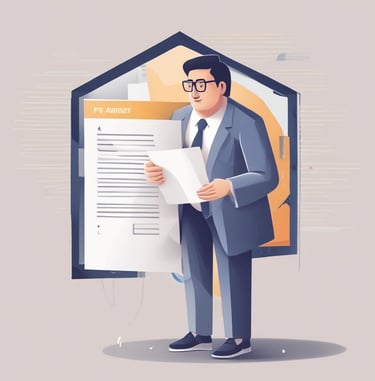 Ilustração de um advogado analisando um contrato