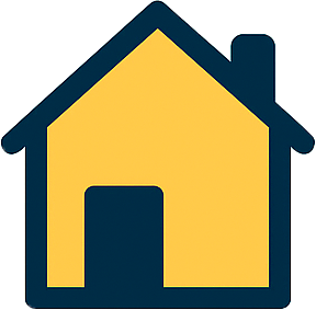 Ícono de tipo de vivienda representado por una casa amarilla con techo azul.