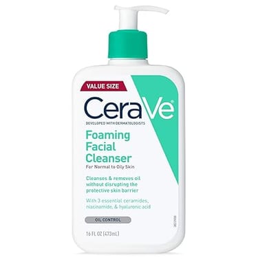 CeraVe Foaming Facial Cleanser, Daily Face Wash for Oily Skin, Hyaluronic Acid + Ceramides + Niacina