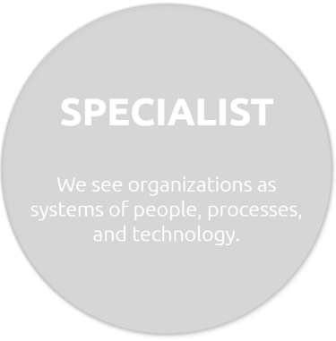 Specialist, we see organizations as systems of people, processes, and technology