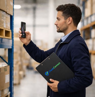 CheckConnect person verifying warehouse on-site