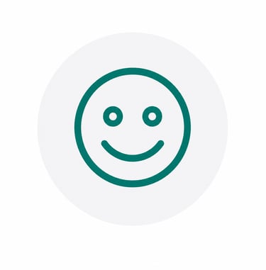 A teal green smiley face icon on a white circle background representing customer satisfaction.