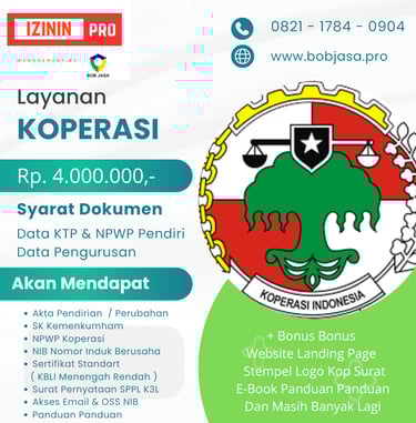 Jasa Pendirian Pengurusan Koperasi Murah Terdekat di Kota Kabupaten Biaya 4 JUTA