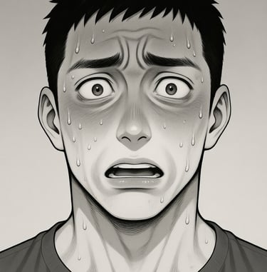 male sweating and worried cartoon