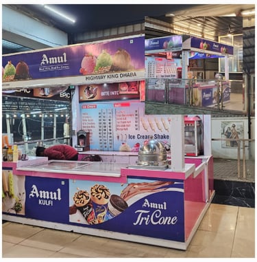 Amul Ice cream shop at Brij Highway King Hotel in Kosi kalan 
