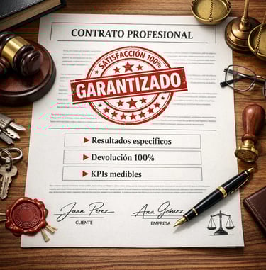 Contrato de garantía de marketing digital con devolución 100% si no se cumplen resultados