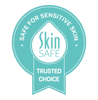  Teal badge: "Safe for Sensitive Skin," "Skin Safe," "Trusted Choice."