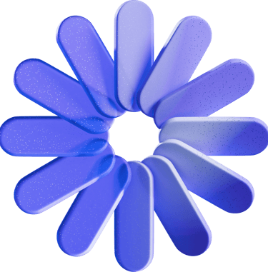 A blue 3D loading spinner icon with textured rounded petals arranged in a circular flower pattern.