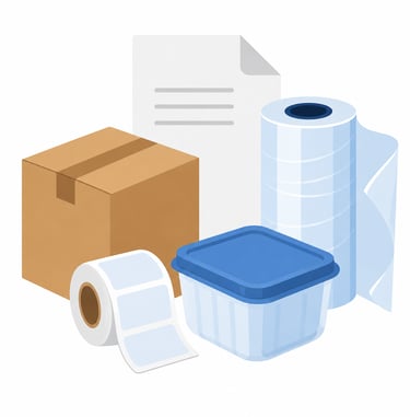 Packaging, paper, plastic and printed materials prepared for business delivery for 24ft lorry transport