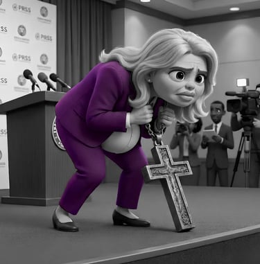 A pregnant Karoline Leavitt wears a cross the size of Trump's enemies list.