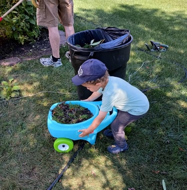A child helping with gardening.