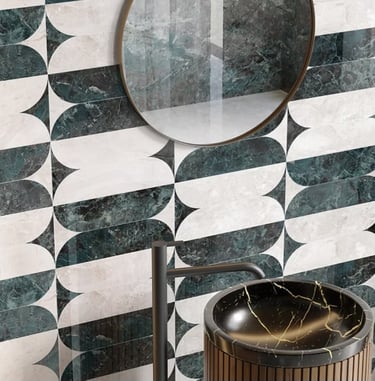 Modern bathroom with marble effect ceramic tiles