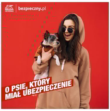 kobieta z pieskiem na ręce i napis o psie, który miał ubezpieczenie ,generali | bezpieczny.pl