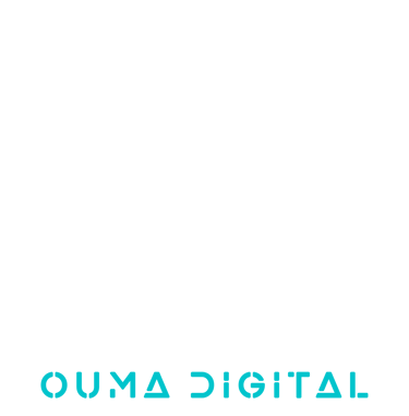 Minimalist cyan Ouma Digital logo in a modern stencil font on a white background.