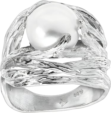 Brutalist Statement Ring with a White Pearl in Sterling Silver. Silpada