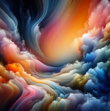 A colorful abstract painting of a colorful cloud