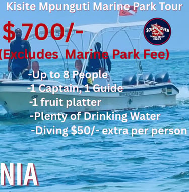 Kisite Mpunguti Marine Park boat tour featuring snorkeling and diving trips in Diani Beach Kenya.