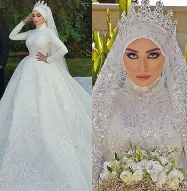 a hijab woman in a wedding dress 