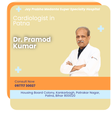 A graphical representation highlighting Dr. Pramod Kumar as the Best Cardiologist in Patna.