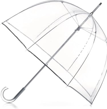 Clear bubble dome umbrella with acrylic handle, offering full rain and wind coverage
