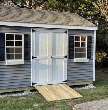 10x14 vinyl shed, handcrafted in North Andover, MA, offers a practical and stylish storage solution.