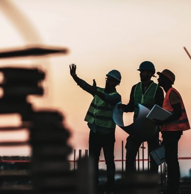 a group of people standing around a building