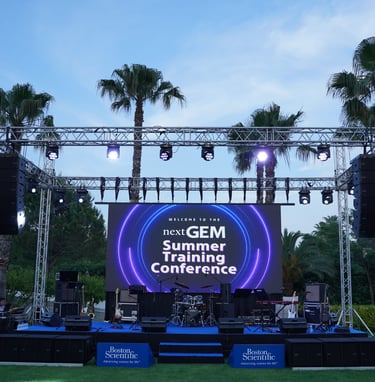 Professional sound and lighting system for a large corporate event in Bodrum with stage, truss light