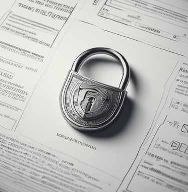 Primer plano de un candado sobre documentos, simbolizando la seguridad en el cumplimiento tributario