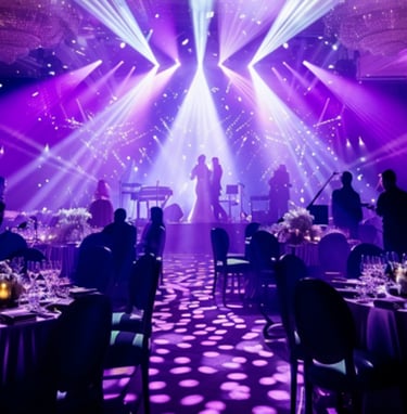 a large room with a stage and a stage with a stage set up for a
