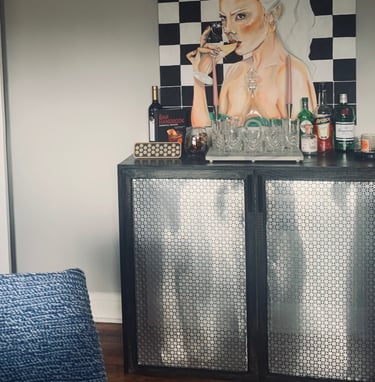 custom in-wall air conditioner cover and mini-bar