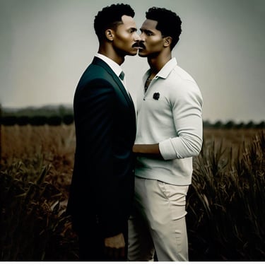 a man and man standing in a field