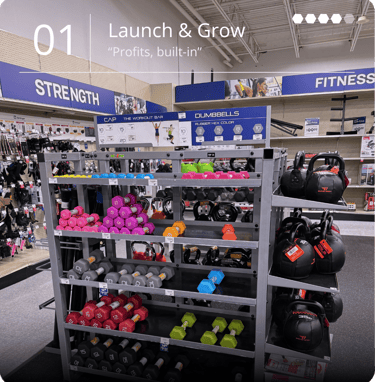 CAP Barbell's strong retail presence. Our best-selling dumbbells stocked in a major US retailer.