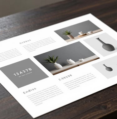 A professional and elegant composition of high-end advertising storyboards laid out on a dark wooden table. Soft shadows, professional lighting, reflecting the #3A3F3B and #9A9E96 palette.