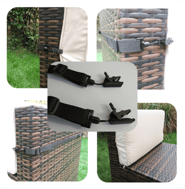 Outdoor furniture cushion clip picture including images of cushions in use