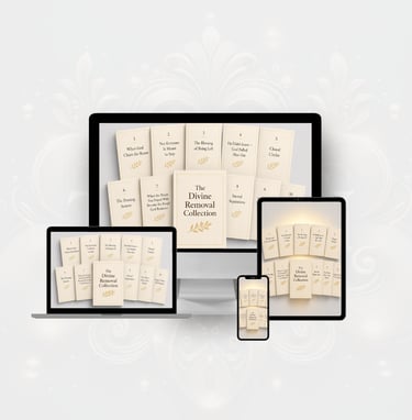 Digital devices displaying The Divine Removal Collection of religious e-books and study materials.