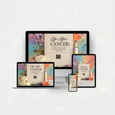 Life After Cancer survivor's guide displayed on multiple digital devices including laptop, tablet, and smartphone.