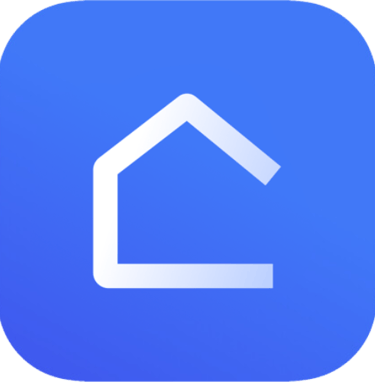 Home + Control App Icon, blue background, white house silhouette