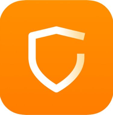 Home + Security App Icon, orange background, white shield silhouette