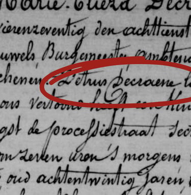 Acte de naissance avec un Prénom et Nom entourés de rouge.
