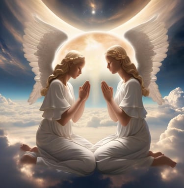 Angels keeling, praying, indicating presence at psychic readings