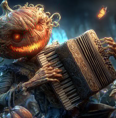 Halloween pumpkin king playing music