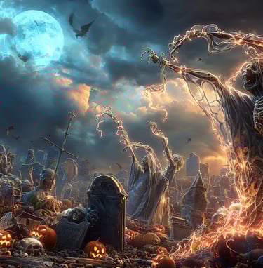 Album art for EmberVox song showing a spooky graveyard
