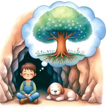 un enfant faisant de la sophrologie, imaginaire