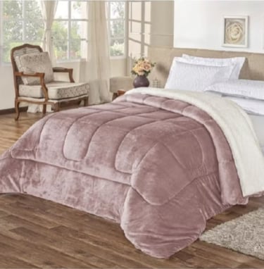 Edredom Sherpa Cobertor Manta Coberdrom - Queen Size - Dupla Face Pele de Carneiro