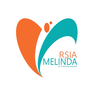 RSIA Melinda hospital logo featuring an abstract orange and teal butterfly icon and Dr. H. Achmad Iskandar text.